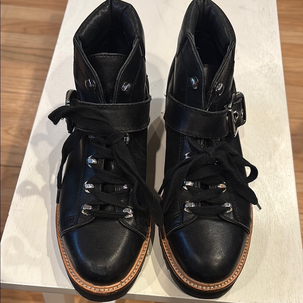 Marc Fisher Black Combat Moto Boots with Velcro Strap